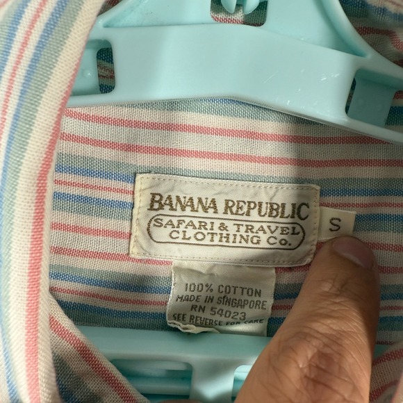 Vintage Banana Republic Shirt Mens Small White Blue Safari Travel Striped *Spot - Picture 6 of 9